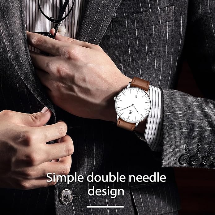 L LAVAREDO Watch for Men, Extremely Thin Mens Watches Minimalist Analog Men's Leather Wrist Watches with Time/Date, Birthday Gift for Men Boyfriend