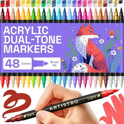 ARTISTRO Paint Markers - Acrylic Pens for Rock, Glass, Fabric, DIY - Art Supplies - 24 Dual Brush Tip Markers