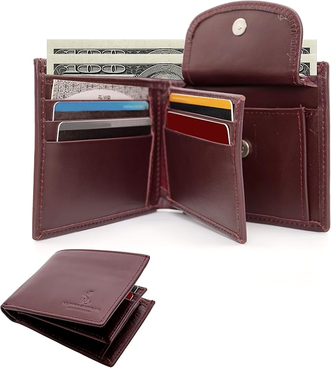 Bifold Wallet for Men with Premium Cowhide Leather Slim Wallet, Minimalist Design, Multiple Card Slots, Stylish Durable Gift-Ready Men’s Wallet (Maroon)