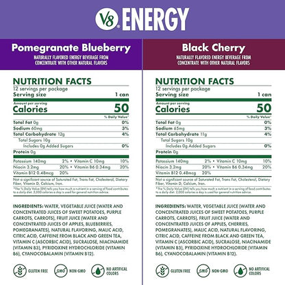 V8 Energy Black Cherry and Pomegranate Blueberry Energy Drinks, 8 fl oz Can (24 Pack)