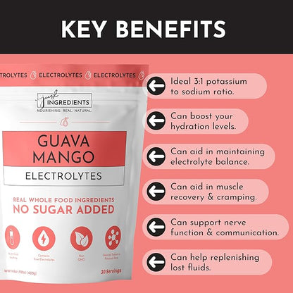 Guava Mango Electrolytes – 30‑Serving Hydration Drink Mix with Coconut Water, Sea Salt, and Trace Minerals – Supports Hydration, Recovery, and Electrolyte Balance*