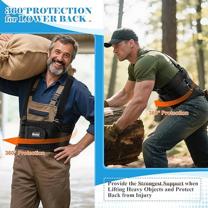 Back Support Belt with 2 Removable Suspender Straps, Back Posture Corrector for Heavy Lifting Safety Protector, Work Back Brace for Men Women in Construction, Warehouse Jobs X-Large