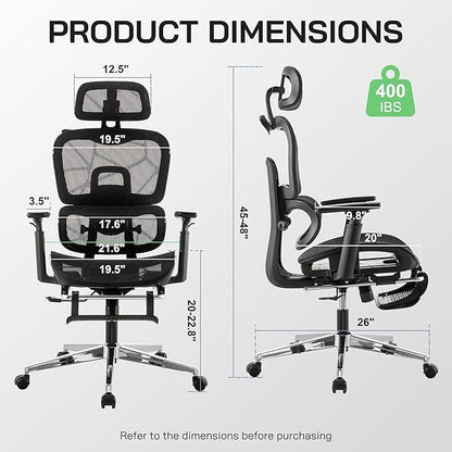 Mesh Ergonomic Office Chair with Footrest,High Back Mesh Gaming Chair with Lumbar Support,Adjustable Headrest and Armrests for Home Office Desk Chair