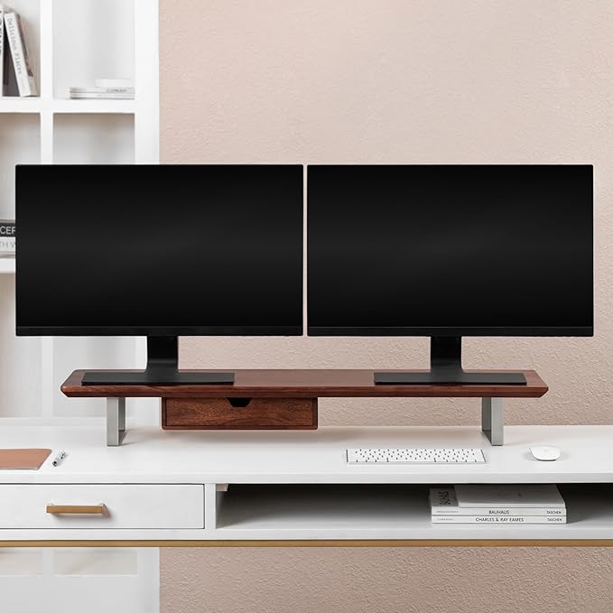 Anji Mountain Wooden Monitor Stand - Elegant Monitor Riser,Perfect Monitor Stand for Desk Organization, Durable Wood Construction monitor stands,Enhances Ergonomics and Workspace Efficiency,White Wash