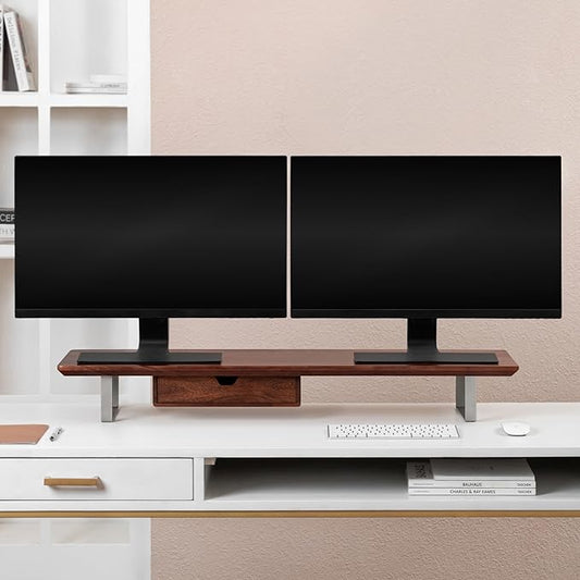 Anji Mountain Wooden Monitor Stand - Elegant Monitor Riser,Perfect Monitor Stand for Desk Organization, Durable Wood Construction monitor stands,Enhances Ergonomics and Workspace Efficiency,White Wash