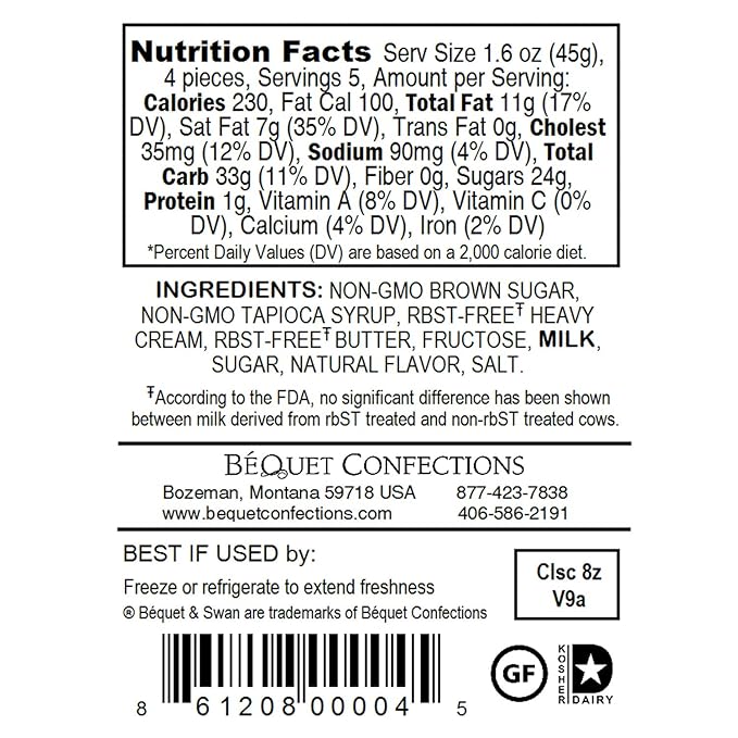 Béquet Caramel - Classic - Caramel Candy Individually Wrapped - Gourmet Caramel Candy - Made in Montana - Kosher (Star D) and Gluten Free - 8 oz Gift Bag