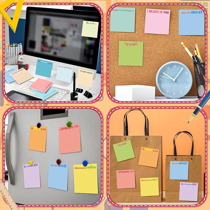 Yinder 12 Pcs Employee Appreciation Sticky Notes Xmas Gift Bulk Motivation Note Pads Mini Inspirational Note Gift for Teacher Nurse Staff Coworker Office Supply 3 x 3'' (Appreciation,Simple Color)