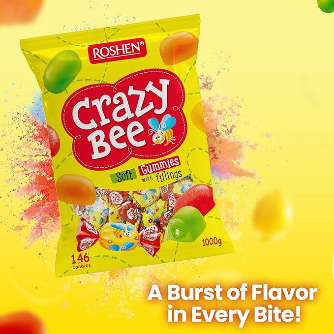 Roshen Crazy Bee Jelly Candy with Fruity Filling, Made with 6 Fruit Juices, Kosher, Halal 2.2lb/1kg