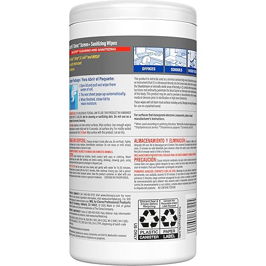 CloroxPro Clorox Screen+ Sanitizing Wipes, Bleach Free Cleaning Wipes, Citrus Blend Scent, 75 Count