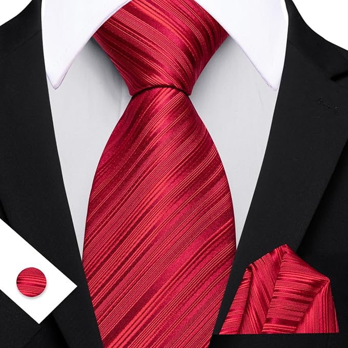 Barry.Wang Tie Sets for Men Silk Solid Necktie Stain Ties Handkerchief Pocket Square Cufflinks Wedding Business Dyed
