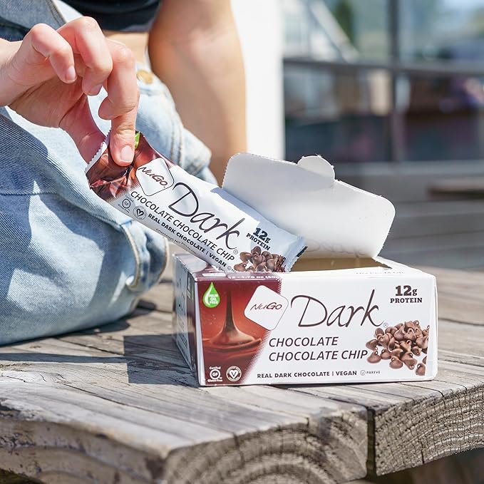 NuGo Dark Chocolate Chocolate Chip, 12g Vegan Protein, 200 Calorie, Gluten Free, 24 Count
