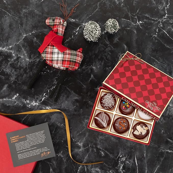 Gluten Free Palace Holiday Chocolate Covered Cookies Gift Basket – Vegan Gluten Free Treats for Christmas, Thanksgiving & New Year – Gourmet Cookie Gift for Men & Women (6 Count)