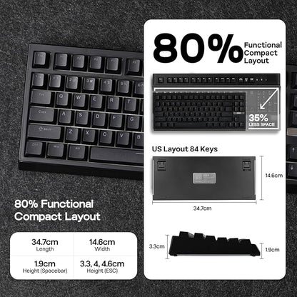 EPOMAKER G84 80% RGB Gaming Mechanical Keyboard, 2.4GHz/ Type-C/BT Wireless Keyboard, QMK/VIA Programmable, Hot-Swappable, NKRO, with Shine Through PBT Keycaps for Gamers (Black, Clear Switch)