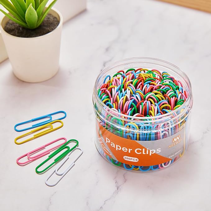 NEEWAY 200pcs Colored Paper Clips, 2 Inch Large Paper Clip, Jumbo Paperclips, Paper Clips Assorted Colors