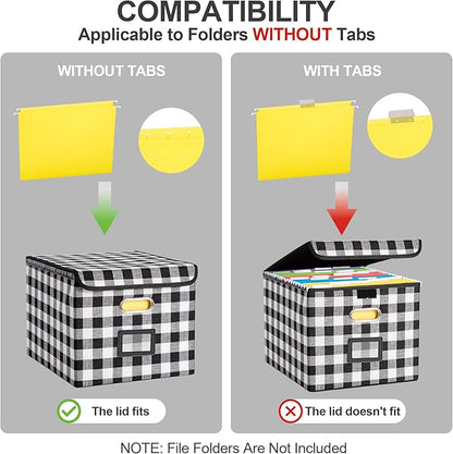 Collapsible File Box with Lid & Plastic Slide - Hanging Document Organizer for Office/Home, 14.96x12.6x10.83 Inch,Black and White Lattice, 2 Pack (No Folders Included)