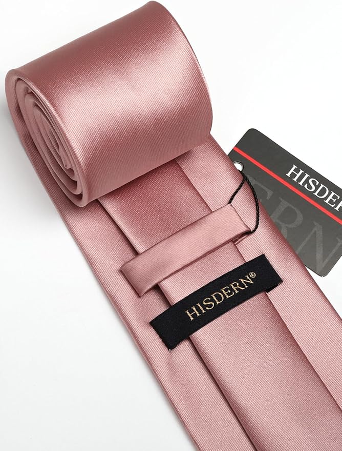 HISDERN Mens Solid Color Ties Formal Satin Necktie and Pocket Square Set Classic Wedding Business Tie & Handkerchief