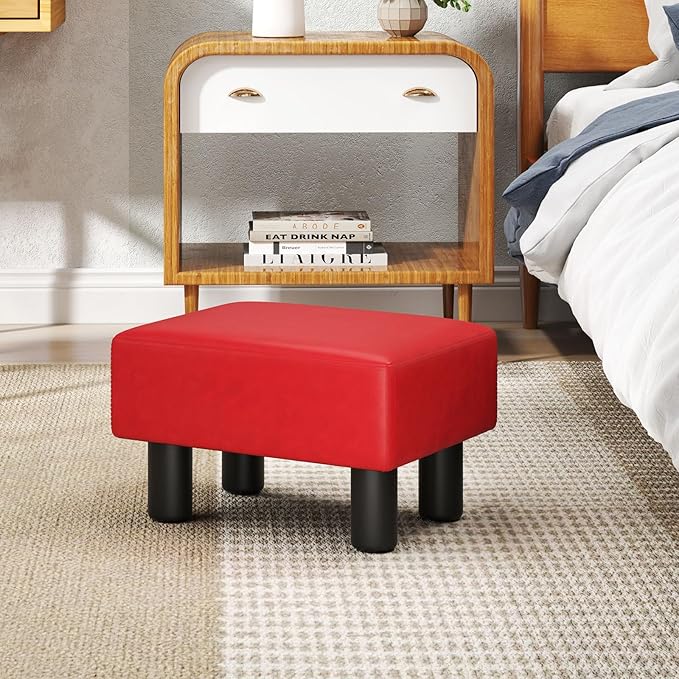 Giantex Small Foot Stool Ottoman, PU Leather Footrest with Storage, Padded Rectangle Footstool, Small Sofa Step Stool for Living Room, Bedroom & Entryway