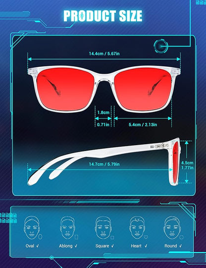 TIJN Sleep Glasses for 99.9% Blue Green Light Blocking for Women Men Dual AR Coating Red Lens for Computer Gaming, TR90