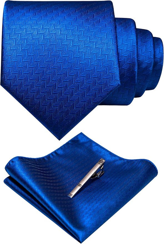 RBOCOTT Mens Woven Tie and Pocket Square with Tie Bar Sets Solid Necktie