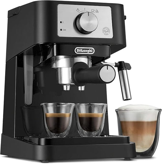 De'Longhi Stilosa Manual Espresso Machine, Compact Coffee Maker, 15 Bar Pump Pressure, Manual Milk Frother Steam Wand for Authentic Single & Double Espresso, Lattes & Cappuccinos, Tamper Included