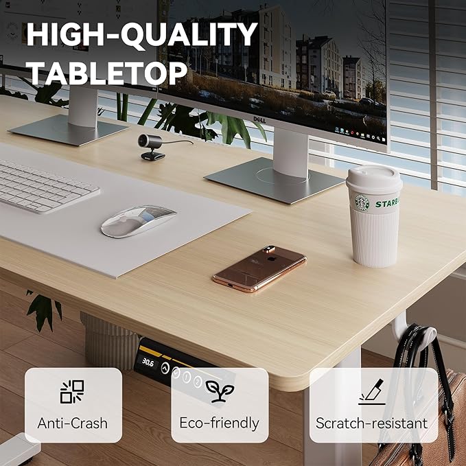 Electric Standing DeskAdjustable Height 40"x24" Stand Up Desk with Lockable Wheels Ergonomic Sit Stand Desk for for Work Office Home Computer Workstation (Nature)