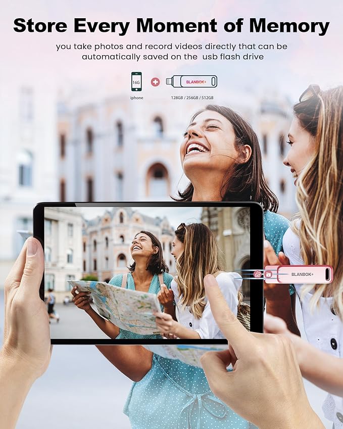 MFi Certified 256GB Flash Drive for iPhone Photo Stick, USB Memory Stick iPhone Flash Drive for Photos Videos, High Speed External Storage USB Stick Thumb Drive for iPhone/iPad/Android/PC(Rose Pink)