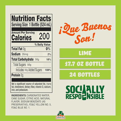 Jarritos - Mexican Soda Soft Drinks, Lime (17.7 oz, 524ml) 24 Bottles - Made with Real Cane Sugar - 0g Fat - Made in Mexico - Natural Flavor Soda Pop - Party & BBQ Beverages