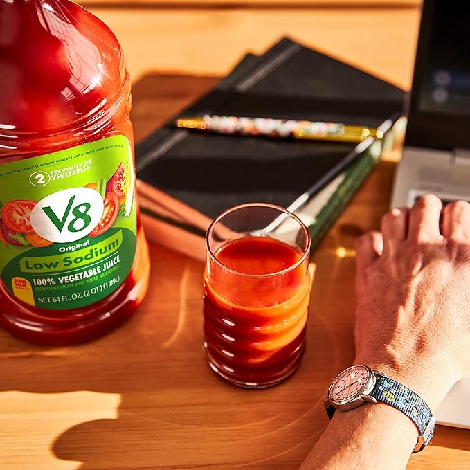 V8 Low Sodium Original 100% Vegetable Juice, 64 fl oz Bottle (6 Pack)