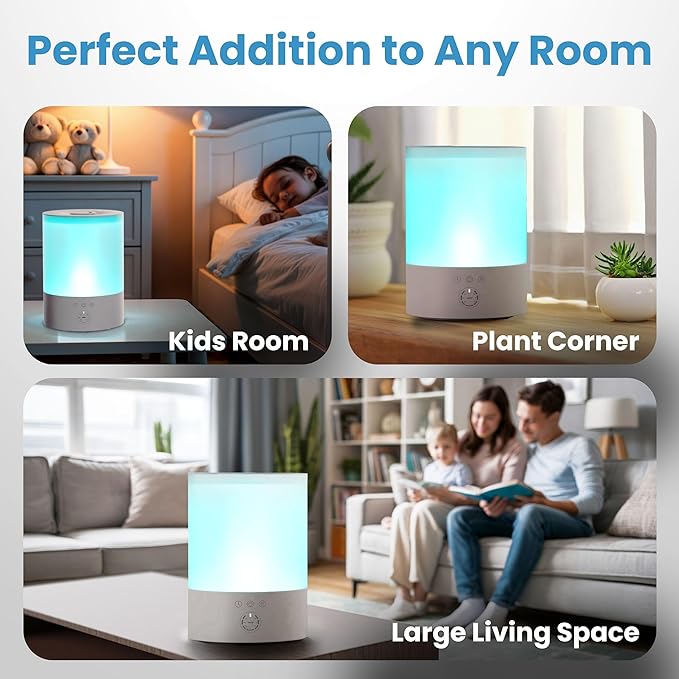 Everlasting Comfort 2.5L Top Fill Humidifiers for Bedroom, 2.5L - Quiet Easy to Fill & Clean, 24HR Runtime, Night Lights, Timer, Ultrasonic Cool Mist Humidifier, Auto Shut-Off, Essential Oil Diffuser