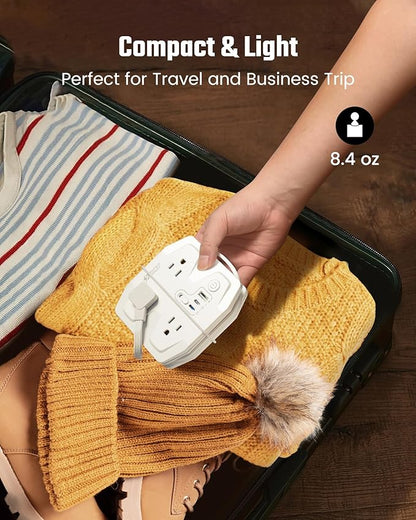 20W Travel Power Strip SUPERDANNY 3-Foot Wrap Up Extension Cord with 3 Outlets and 3 Fast Charging USBs, No Surge Protector Cruise Approved Portable Mini Travel Charger for Home Office Hotel, White