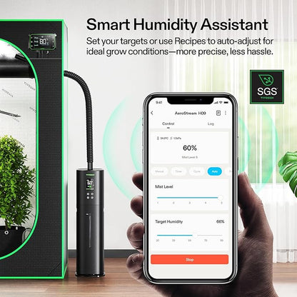 VIVOSUN AeroStream H09 Intelligent Wi-Fi Humidifier, 2.38 Gal / 9 L Humidifier with Temp & Humidity Probe, Smart Remote Control, Designed for Growers (Pack of 2)