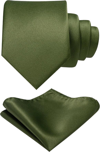 RBOCOTT Solid Color Tie and Pocket Square Hankerchief with Lapel Pin Set for Men