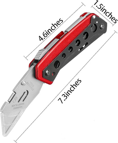 Folding Utility Knife, Heavy Duty Box Cutter Knife, Pocket Razor Utility Knives with 10 Razor Blades, Screwdriver, Saw, Belt Clip, Safety Lock, EDC Work Knives, Gifts for Men Wowen