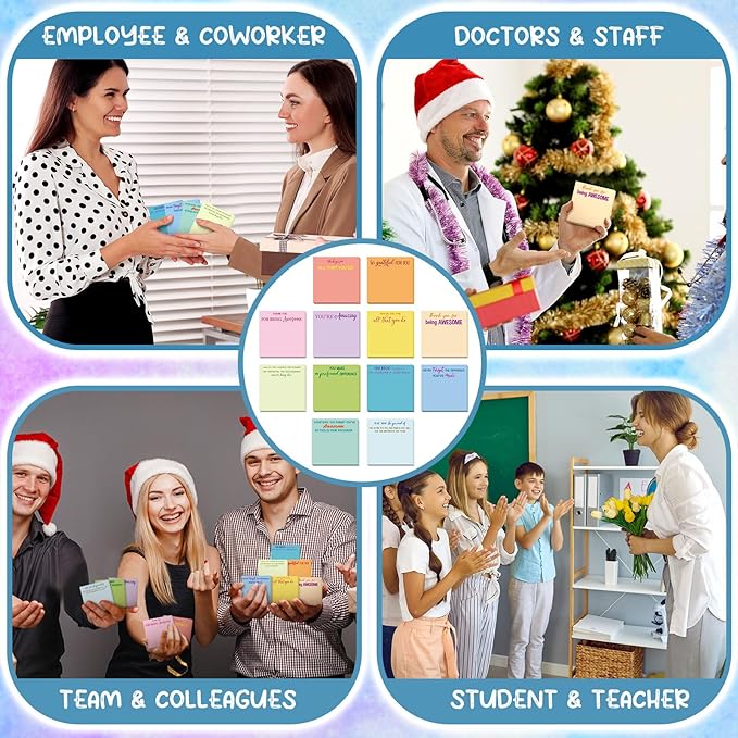 Yinder 12 Pcs Employee Appreciation Sticky Notes Xmas Gift Bulk Motivation Note Pads Mini Inspirational Note Gift for Teacher Nurse Staff Coworker Office Supply 3 x 3'' (Appreciation,Multicolor)