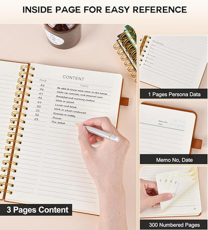Large Spiral Notebook Journal for Women Men - 300 Numbered Lined Pages, College Ruled, A4 Hardcover Spiral Bound Notebook for School, Work, Note Taking, Writing, Leather Spiral Journal 8.5"x11"