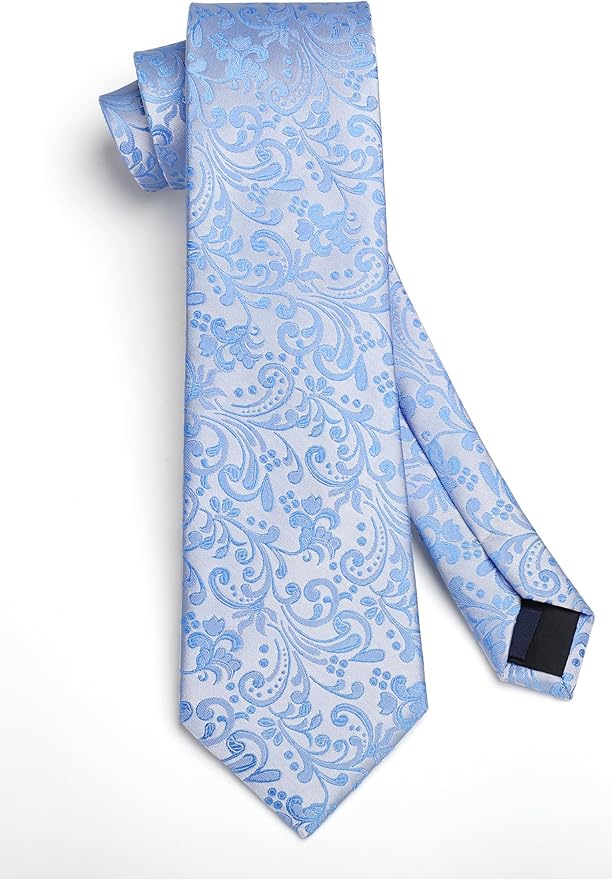 HISDERN Men Floral Ties Woven Classic 3.4" Necktie Set Formal Tie Pocket Square for Wedding with Handkerchief Gift Box