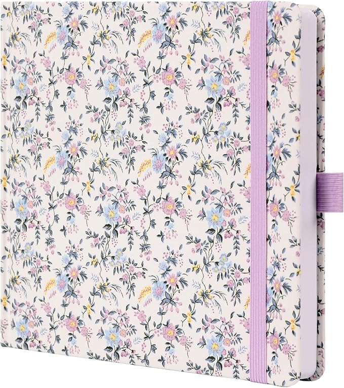 TIEFOSSI Dotted Journal Notebook, Dot Grid Notebook for Women Men, Fabric Flower Journal, 160 GSM Thick Paper, 160 Numbered Pages, 8 x 8 Square Diary