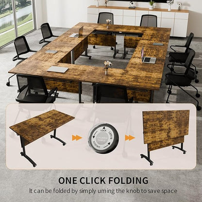 Conference Table, Folding Conference Room Table Meeting Tables, Flip Top Training Table Foldable Conference Tables with Wheels for Office, Conference Room, School (6 Pack B, 55.1 x 23.6 x 29.5 inch)