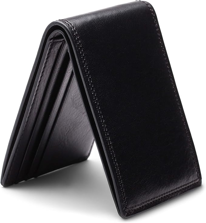 Bosca Men’s Wallet, Dolce Leather Slim Bifold Wallet, Black