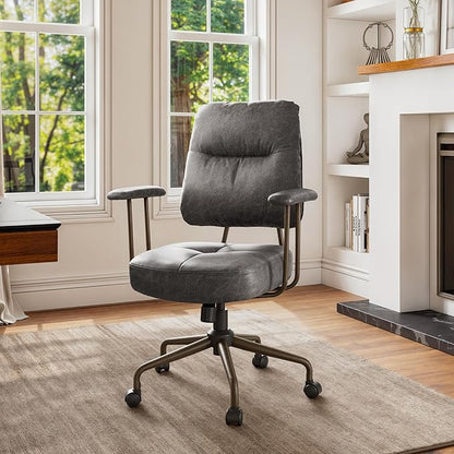EUREKA ERGONOMIC Becky Home Office Desk Chairs Leather, Comfy Office Chair with Lumbar Support and Arms, Mid-Back, Comfortable Thick Cushion, Height Adjustable, Mid-Century Modern, Gary