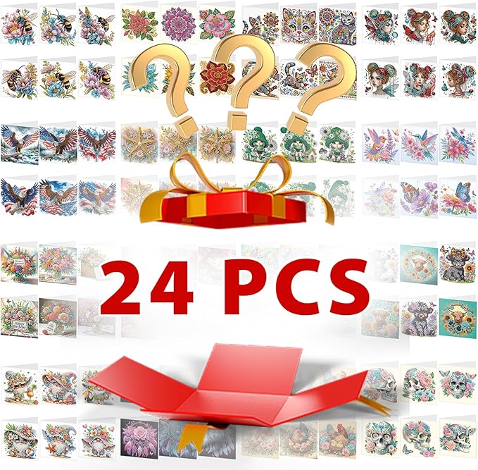 24 Pack DIY Diamond Art Greeting Cards Surprise, 5D Diamond Painting Card Kit with Envelopes for Adults, Handmade Crystal Rhinestone Art Card Craft Gift, Diamond Art Birthday Christmas Thank You Cards
