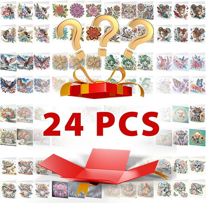 24 Pack DIY Diamond Art Greeting Cards Surprise, 5D Diamond Painting Card Kit with Envelopes for Adults, Handmade Crystal Rhinestone Art Card Craft Gift, Diamond Art Birthday Christmas Thank You Cards