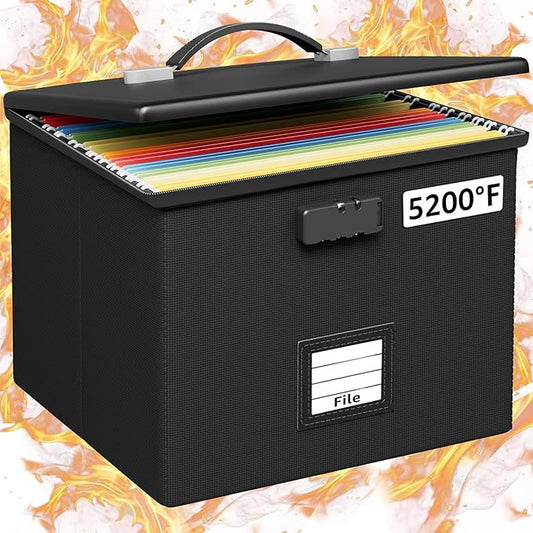 Fire Proof File Box for Documents - Portable Fireproof Document Organizer Box with Handle Waterproof Safe Locking Folder Storage with Lid