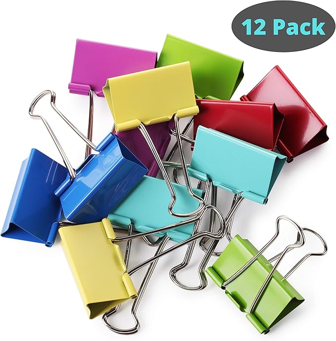 Mr. Pen Extra Large Binder Clips, 2 Inch, 12 Pack, Assorted Color