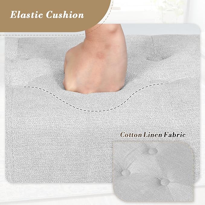 Athena Collection Small Ottoman Foot Rest with Legs, Linen Fabric Ottoman Foot Stool with Soft Padded seat, Square Footstool FootRest for Living Room, Bedroom, Office, Grey