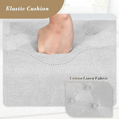 Athena Collection Small Ottoman Foot Rest with Legs, Linen Fabric Ottoman Foot Stool with Soft Padded seat, Square Footstool FootRest for Living Room, Bedroom, Office, Grey