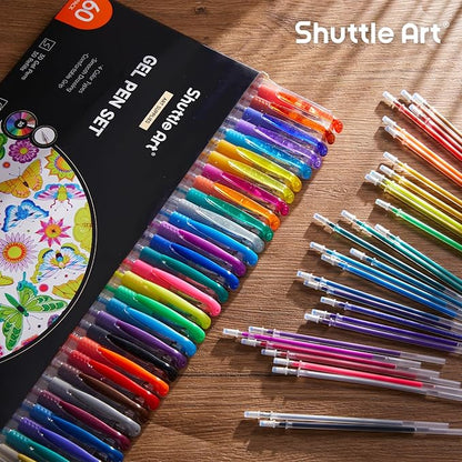 Shuttle Art Gel Pens 60 Pack — Assorted Colors with Ink Refills for Journaling & Drawing
