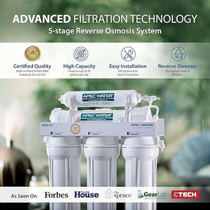 APEC WATER - Reverse Osmosis Water Filter System (ROES-50) Essence Series - 5-Stage Filtration - 50 GPD - Removes 99.99% of Impurities - DIY Install - WQA Certified - Under Sink Reverse Osmosis System