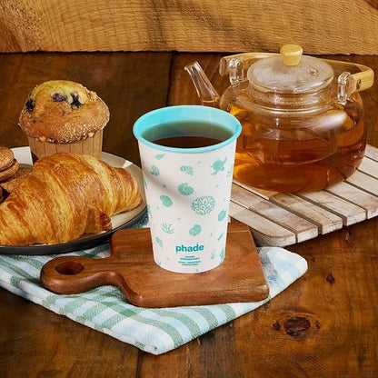 phade 16 oz Paper Hot Cups with Lids - 80 Count - Marine Biodegradable, Compostable & PFAS-Free - Made in USA Eco Coffee Cups, Sealife Blue,