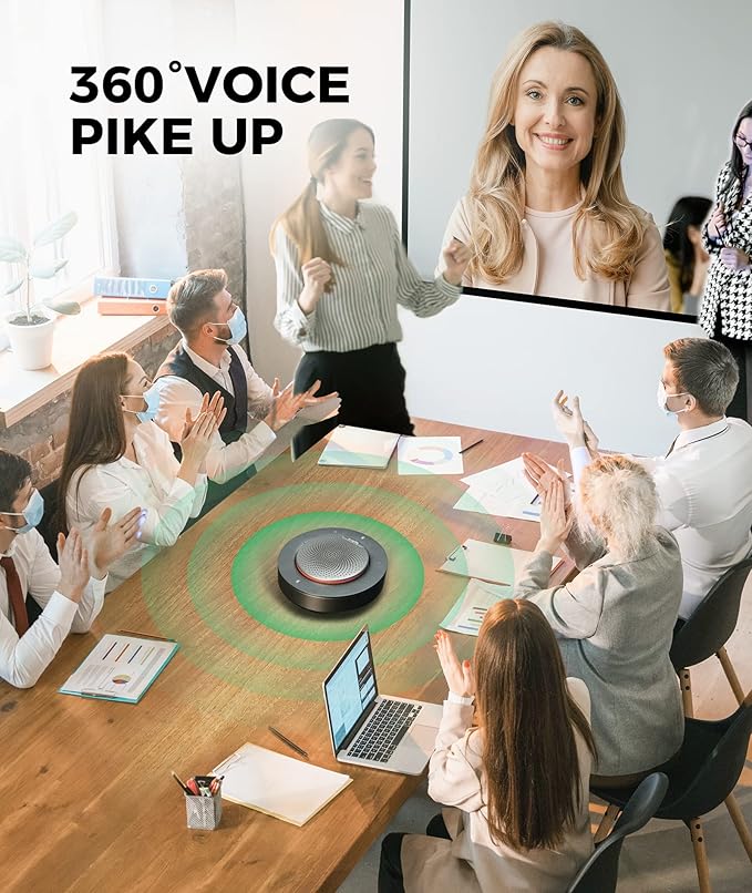 WYRESTORM Halo 90 Conference Speaker with USB-C Multi-Port Adapter Docking Supply Power to PC, 4 Noise-canceling Mics, Enhanced 360° Voice Pickup, 4K@60Hz Video Resolution, AGC Voice Balance